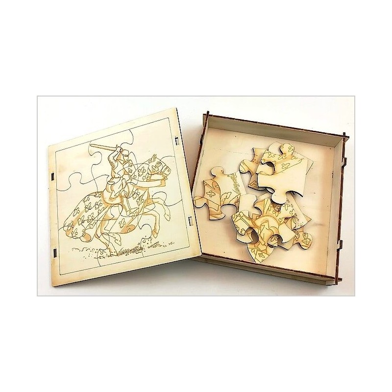 Maquette Boite Puzzle - Modèle Chevalier 9 pièces. Vue intérieure.
