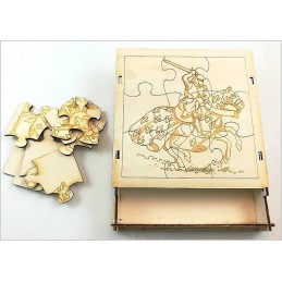 Maquette Boite Puzzle - Modèle Chevalier 9 pièces. Assemblage des pièces vue avant.
