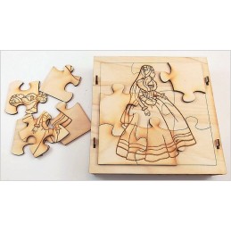Maquette Boite Puzzle - Modèle Princesse 9 pièces. Assemblage pièces avant.